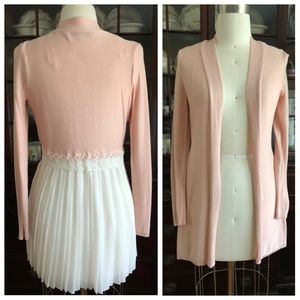 Pleated Chiffon and Lace Pink Cardigan